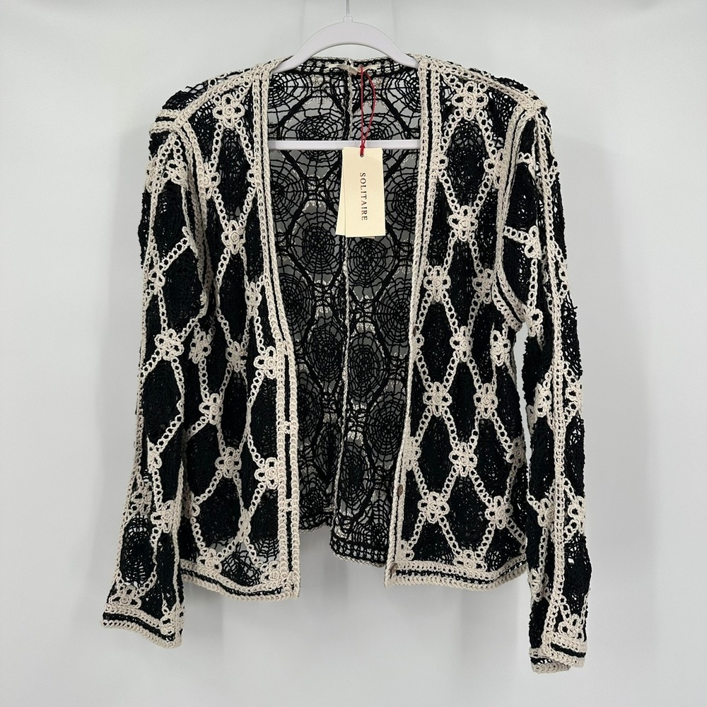 Womens‎ Boho Crochet Cardigan Size L Spiderweb Knit Artsy Whimsigoth Festival